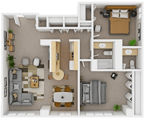 a stylized floor plan with a bedroom and living room